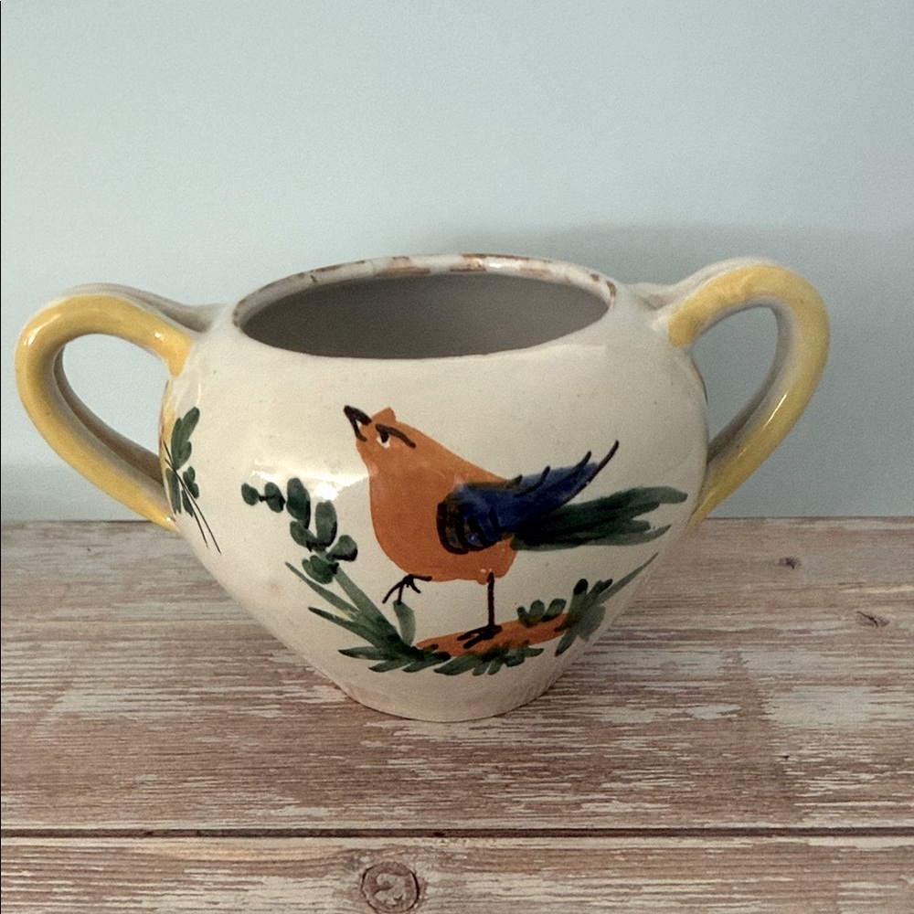 Vintage Italian Pottery Vase with Bird Design